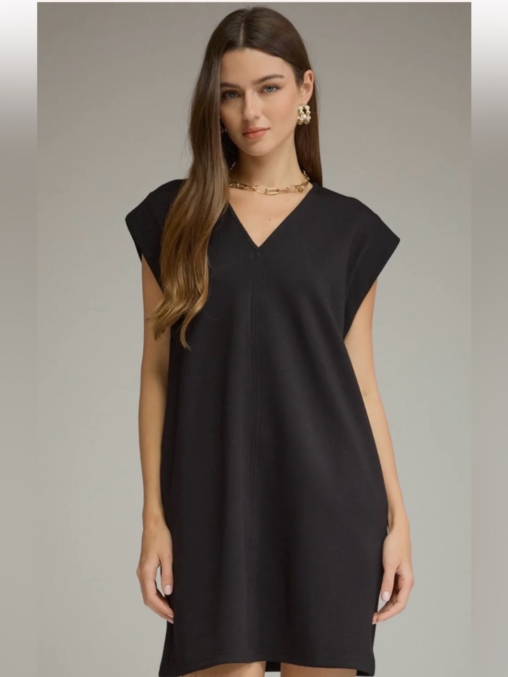 BAR III Classic V-Neck Black Shift Dress